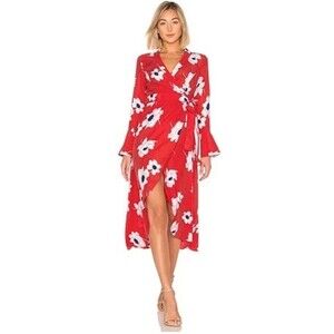 Equipment Gowin Wrap Dress in Blood MoonMulti floral silk dress Deep V-Neck Med